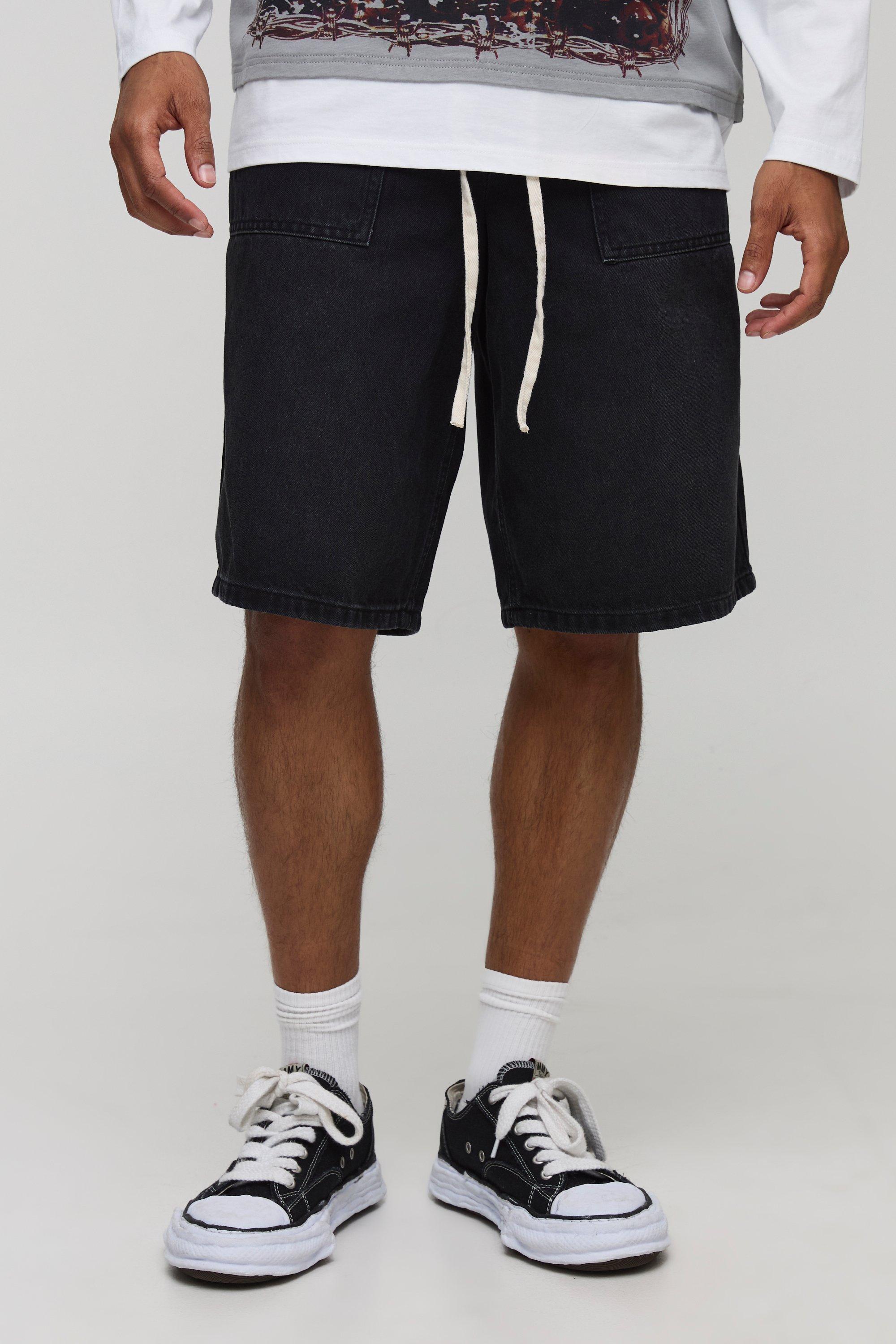 Contrast Stitch Drawcord Rigid Denim Jorts | boohooMAN DE